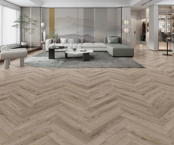 Pebble Grey Oak Herringbone Laminate Flooring 12mm x 101mm