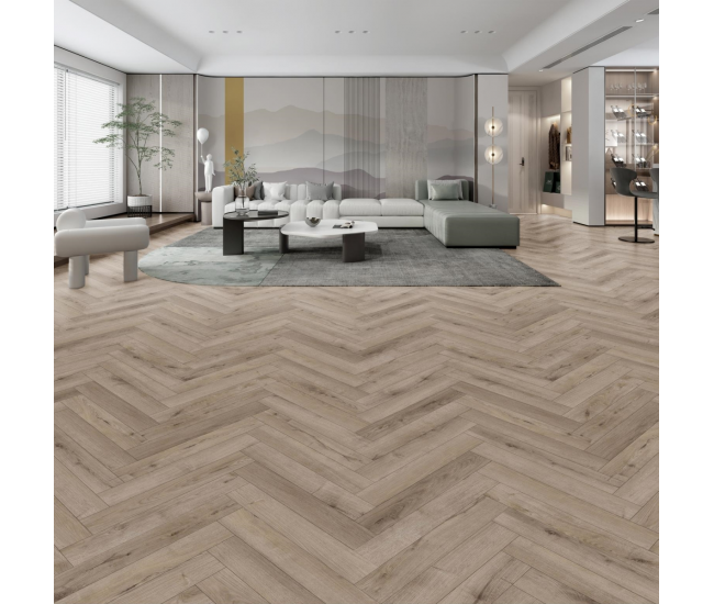 Pebble Grey Oak Herringbone Laminate Flooring 12mm x 101mm