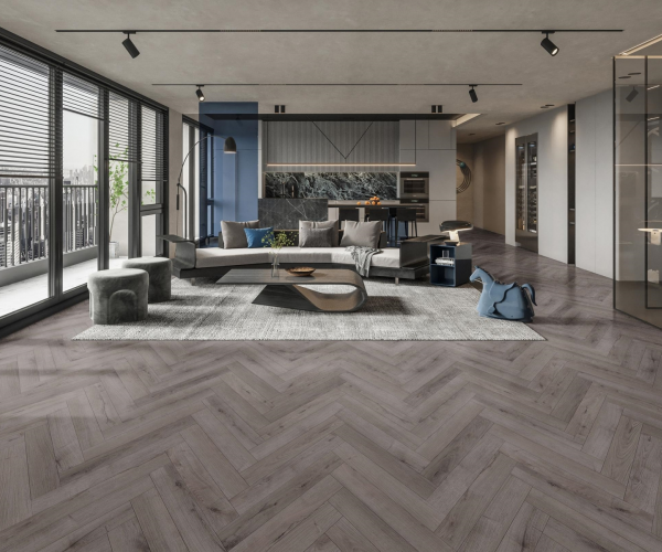 Midnight Grey Oak Herringbone Laminate Flooring 12mm x 101mm