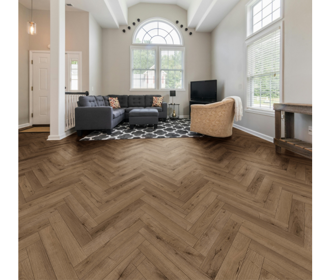 Smoked Oak Herringbone Laminate Flooring 12mm x 101mm